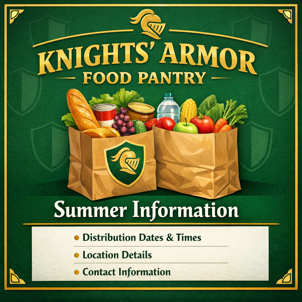 Knights' Armor Food Pantry - Summer Information graphic