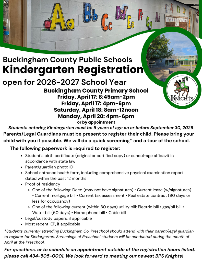 Kindergarten Registration Flyer with dates and documentation needed
