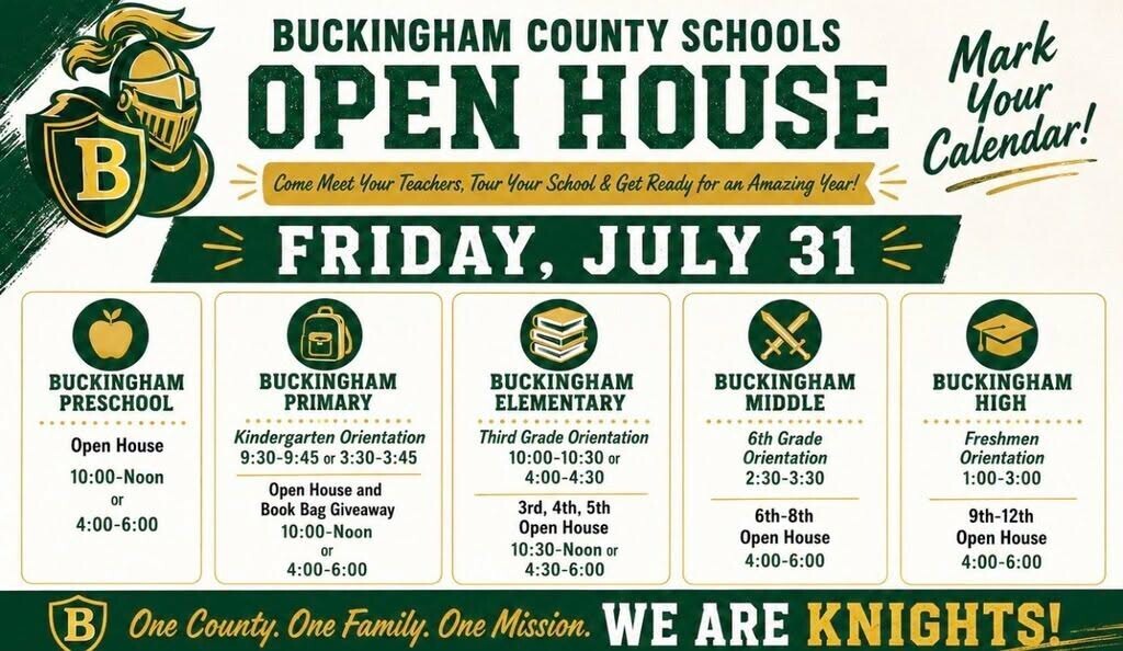 BCPS Open House Schedule graphic - all information included in the post text