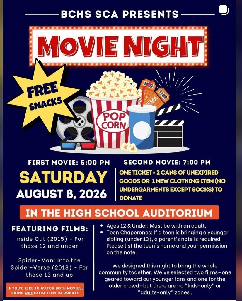 Movie Night at BCHS Flyer - all information in graphic is in the text of the post
