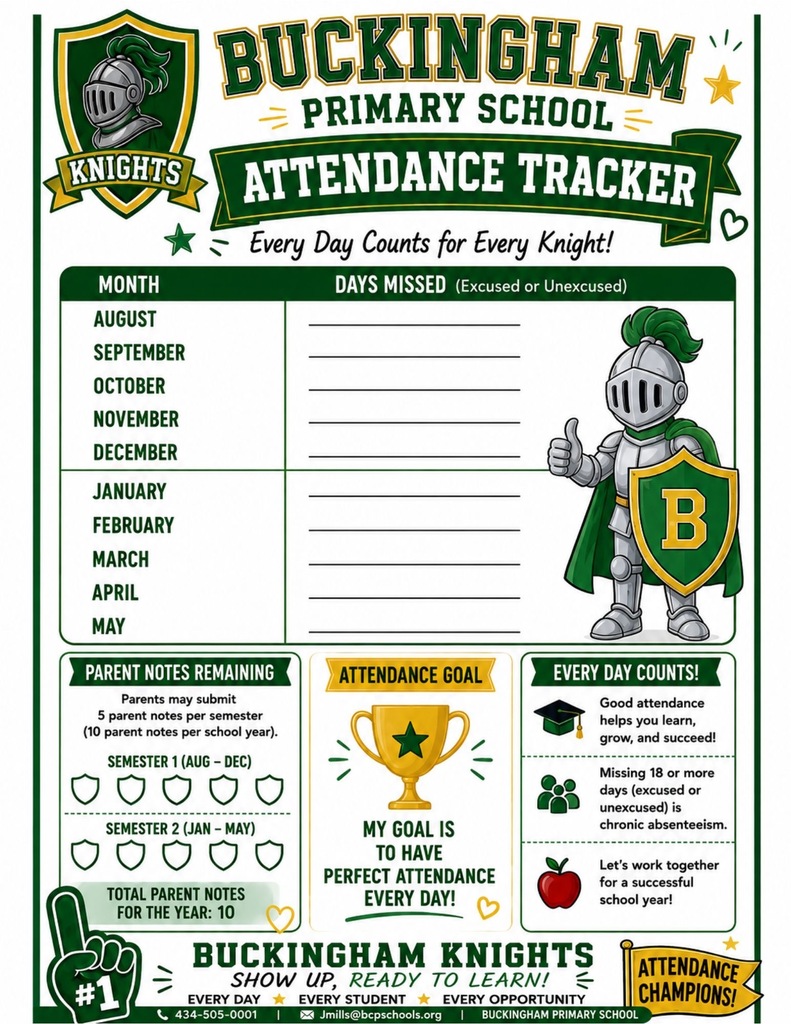 Buckingham Primary Attendance Tracker - all info in the image is included in the text of the post