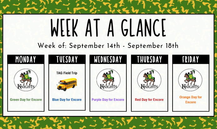 BES Week at a Glance for Sept 14-18 - all info in graphic is in the text of the post.