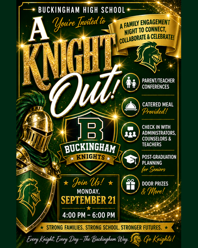 BCHS A Knight Out! Monday, September 21st, 4:00-6:00 PM - All information in the graphic is in the text of the post