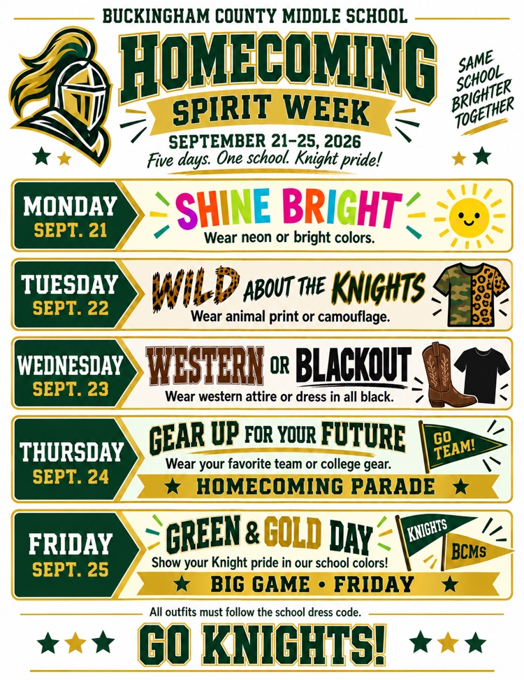 BCMS homecoming week spirit days