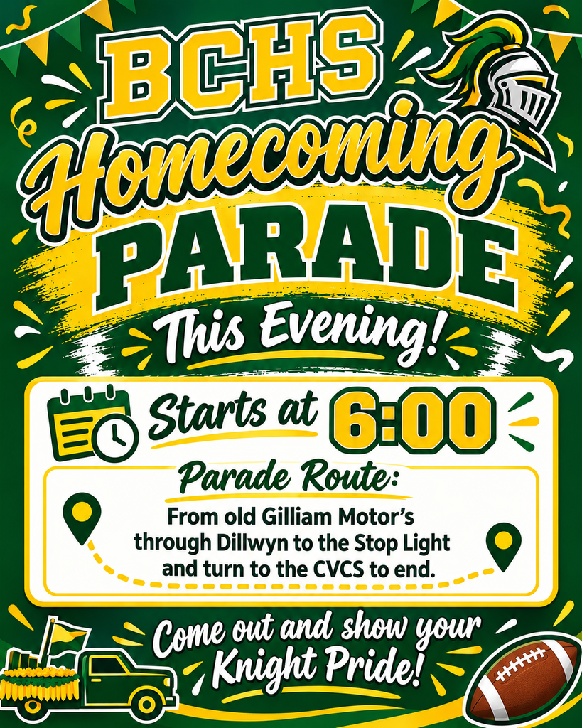 BCHS Homecoming Parade starts at 6:00 - All info in graphic is included in text of post