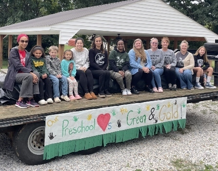 Buckingham Preschool staff and students on their Homecoming Float