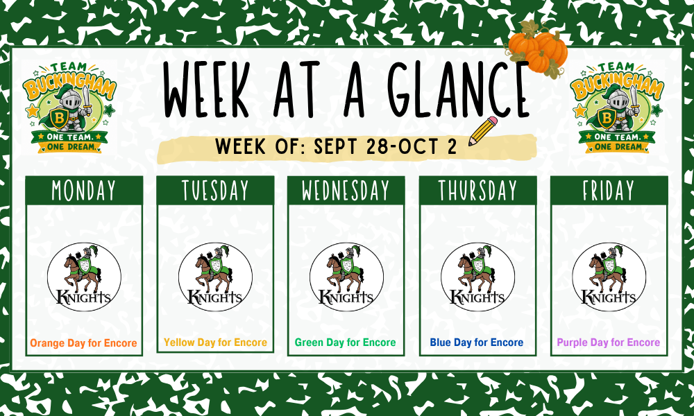 Week at a Glance infographic - all information in the text of the post
