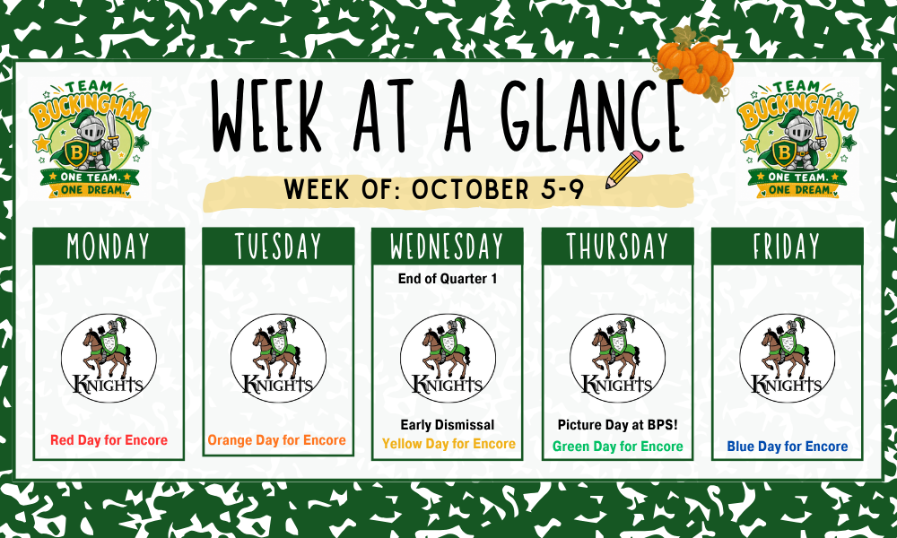 Week at a Glance  infographic - all information is in the text of the post.
