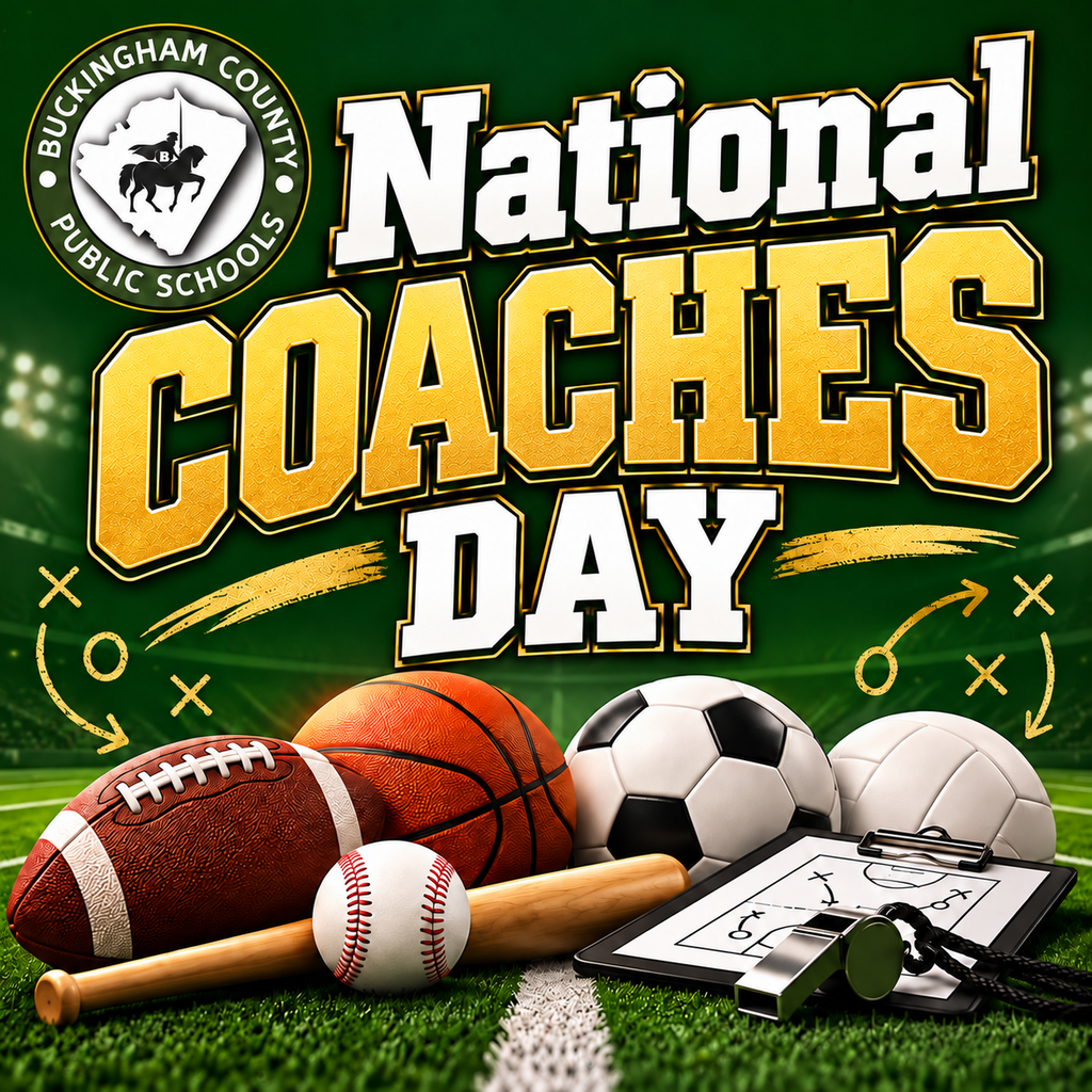 National Coaches Day graphic with sport equipment on a field