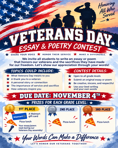 Veterans Day Essay and Poetry Contest infographic - all info in the image is in the text of the post.