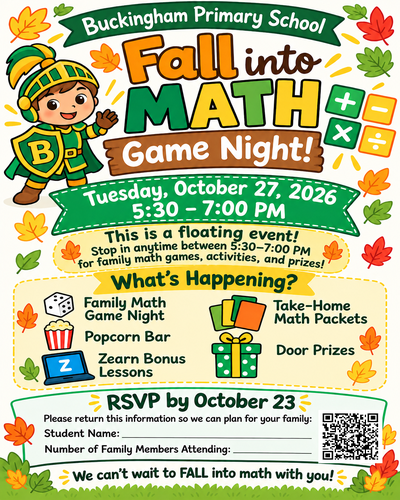 Fall into Math Game Night infographic - all info in the image is in the post of the text