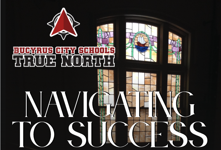 Convocation Logo - Navigating to Success with stained glass windows in back.