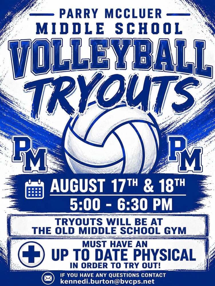 Photo of flyer announcing dates of volleyball tryouts