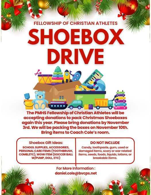 Flyer detailing upcoming shoebox drive