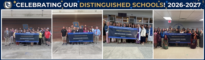 Photo of Distinguished School staff holding banner