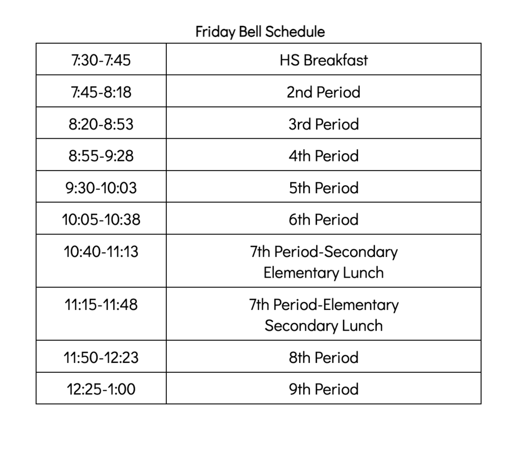 Friday Bell Schedule