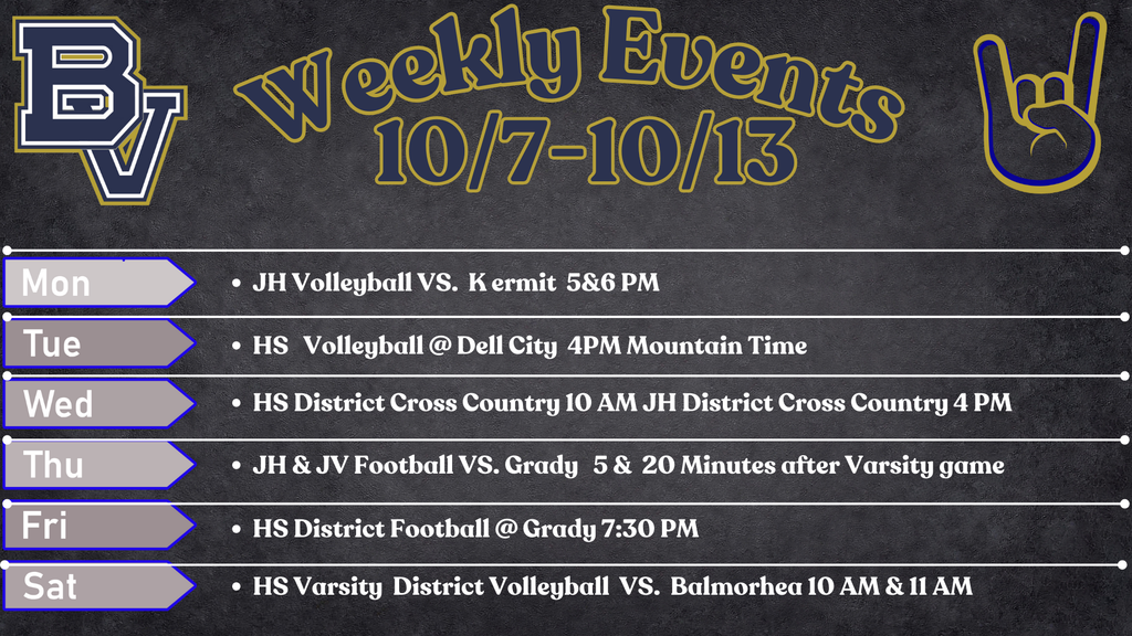 10/7-10/13 Weekly Events