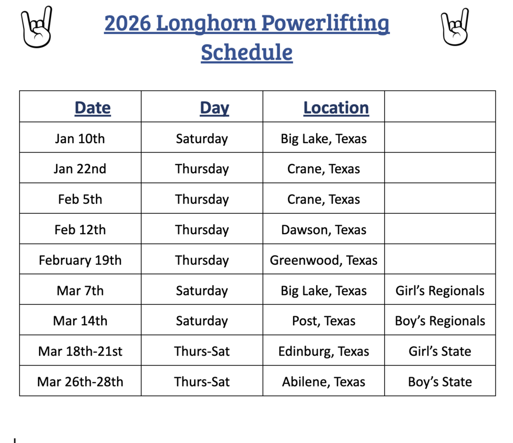 2026 Powerlifting Schedule.
