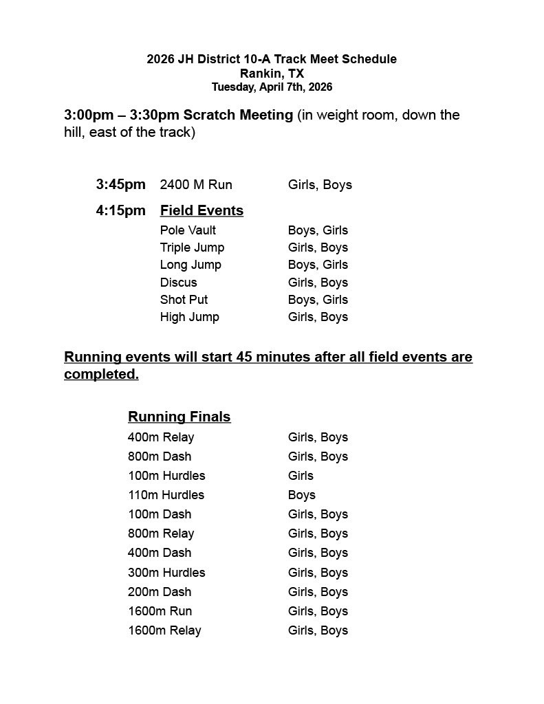 JH Track Meet Schedule
