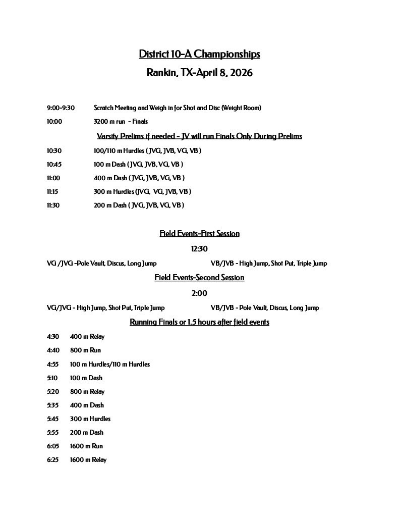 District Track Meet Schedule