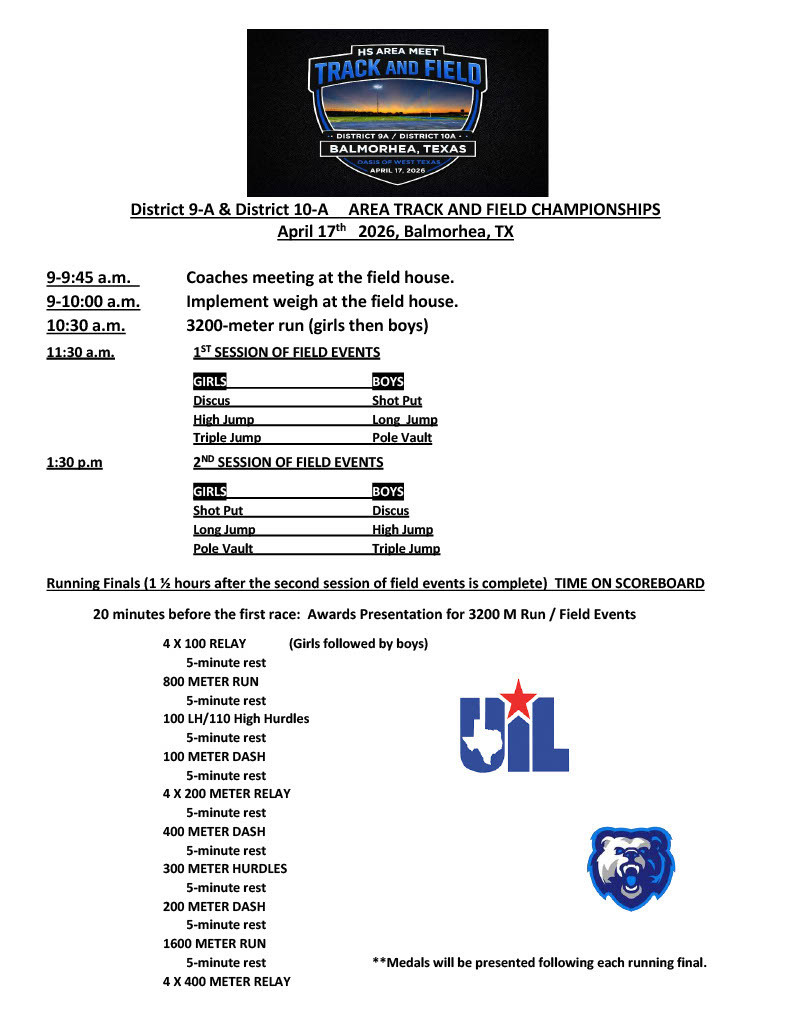 Area Track Meet Schedule 2026