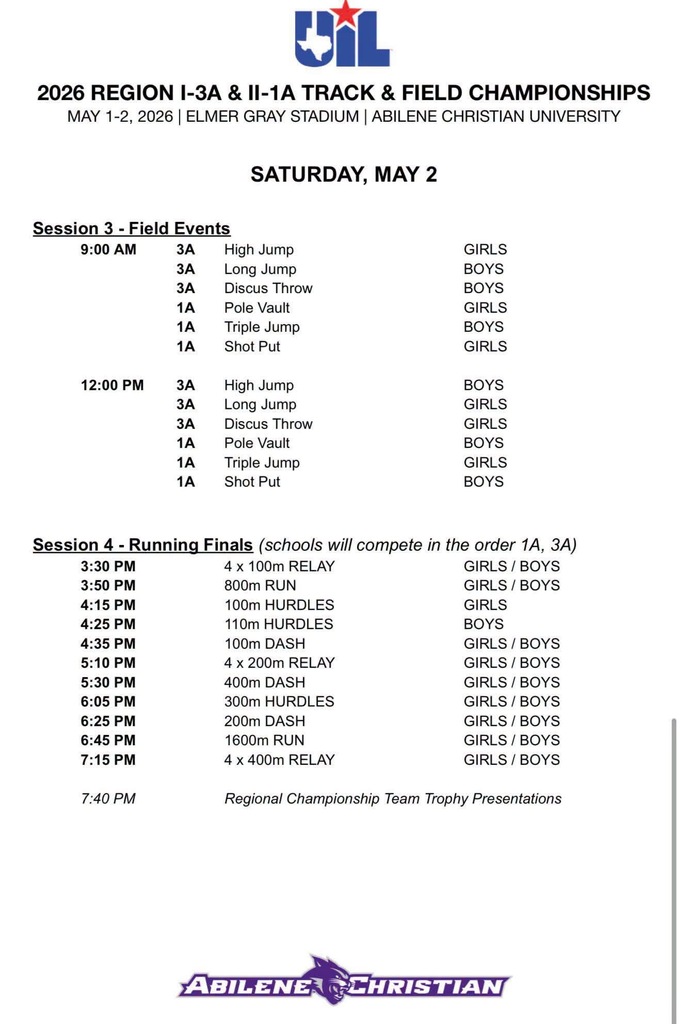 Regional Track Schedule