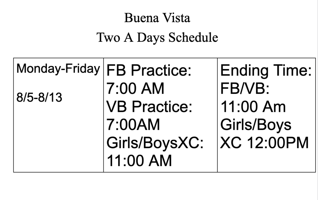 2024 Two-A-Days Schedule.