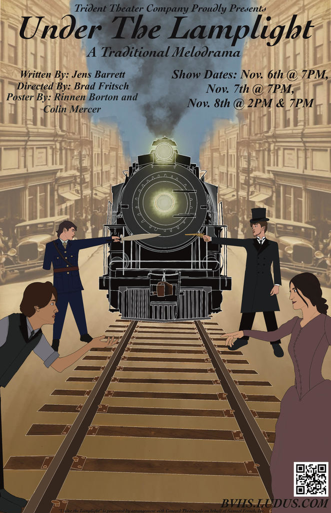 BVHS fall play is Under the Lamplight, Performances are Thursday 11/6 and Friday 11/7 at 7pm.  Performances on Saturday 11/8 are at 2pm and 7pm.   Tickets online at bvhs.ludus.com