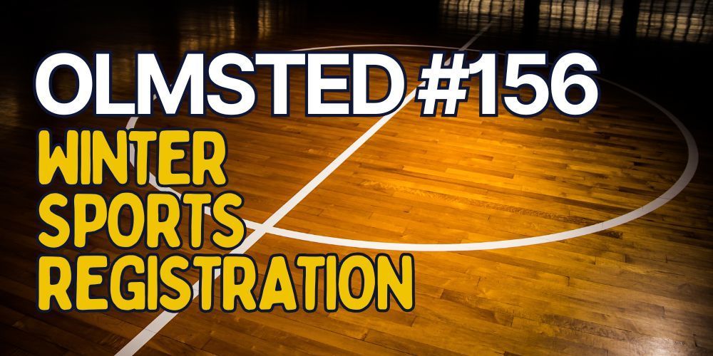 Darkened school gym with text "winter sports registration"