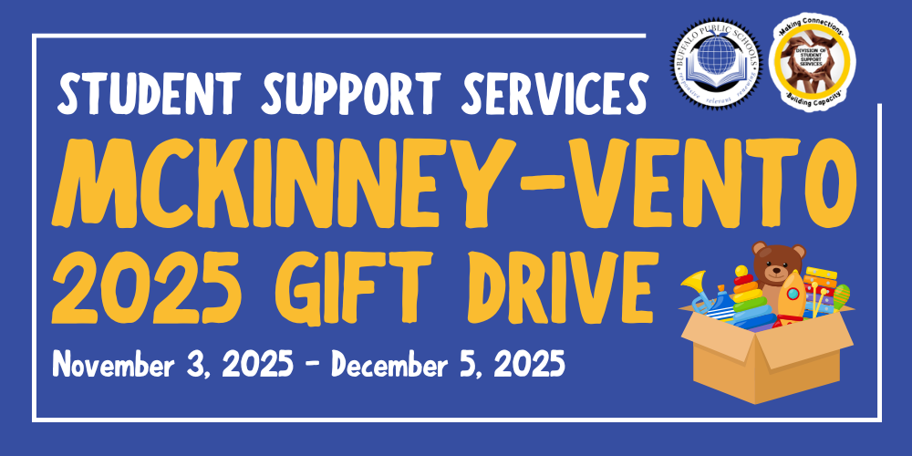 Student Support Services Mckinney-Vento 2025 Gift Drive November 3, 2025 - December 5, 2025 an illustration  of  a box filled with toys