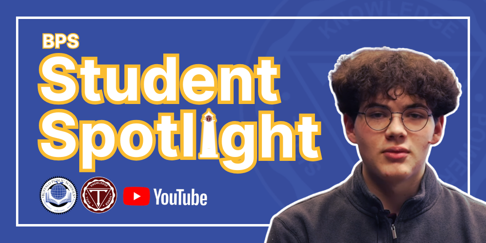 BPS Student Spotlight Picture of Student and BPS, Tech, and YouTube Logs
