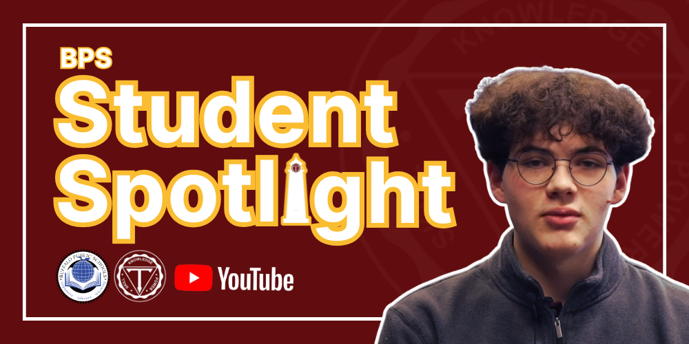 BPS Student Spotlight Picture of Student and BPS, Tech, and YouTube Logs