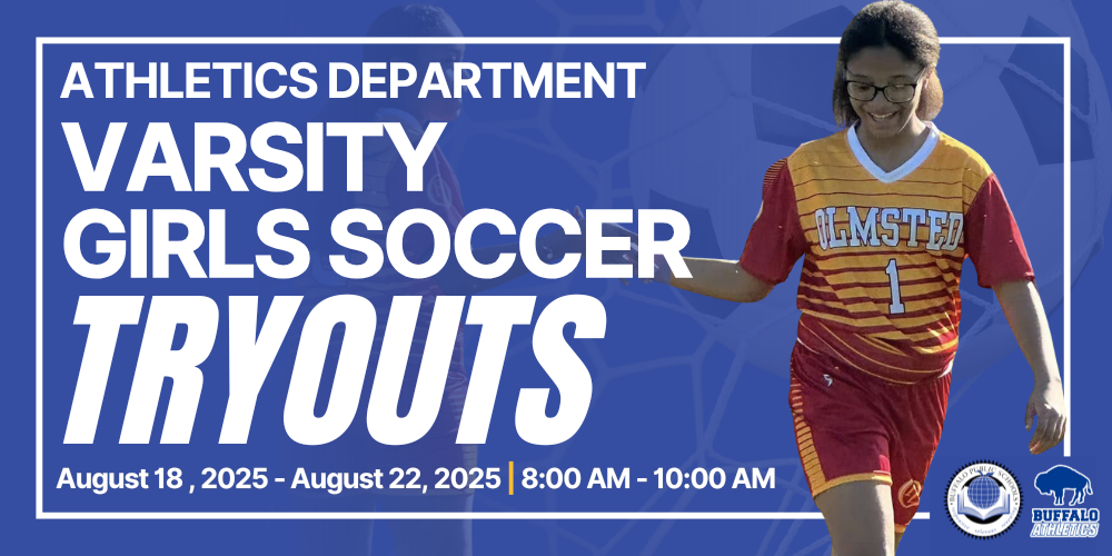 Girl playing soccer, Athletics Department Varsity Girls Scocer Tryouts August 18, 2025 - August 22, 2025 | 8:00 AM - 10:00 AM