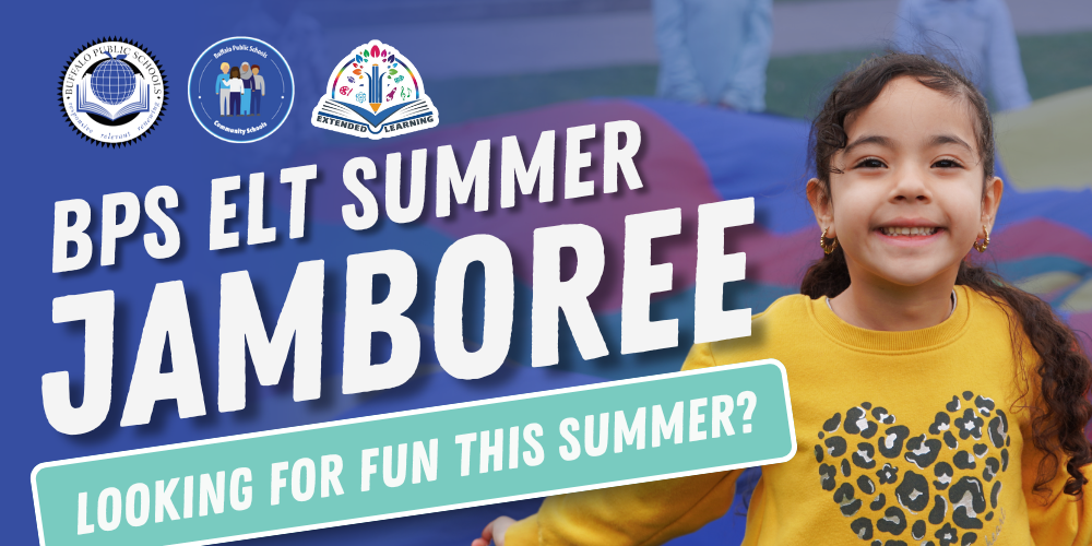 BPS ELT Summer Jamboree "Looking for Fun This Summer?" Picture of a girl with group parachute game