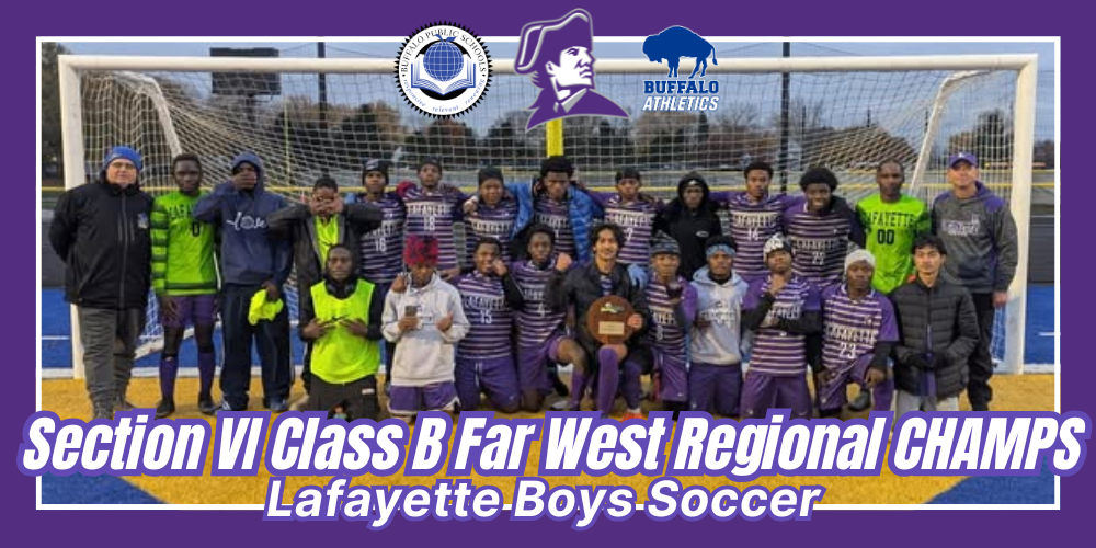Lafayette High School is the Class B Far West Regional Champion! The Lafayette Boys Soccer team is headed to the New York State Final Four next weekend in Middletown, NY! In an electrifying matchup, Section VI’s Lafayette defeated Section V’s Hornell 2–1 to claim the NYSPHSAA Class B Regional Championship. This team continues to show heart, discipline, and true championship spirit. On to the Final Four. Let’s goooo!