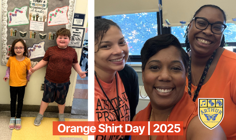 Staff and students wearing orange shirts