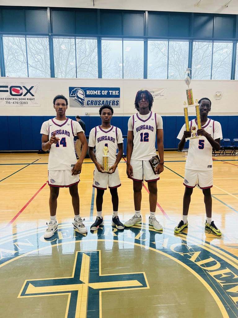 Burgard Basketball Playerswith Trophy