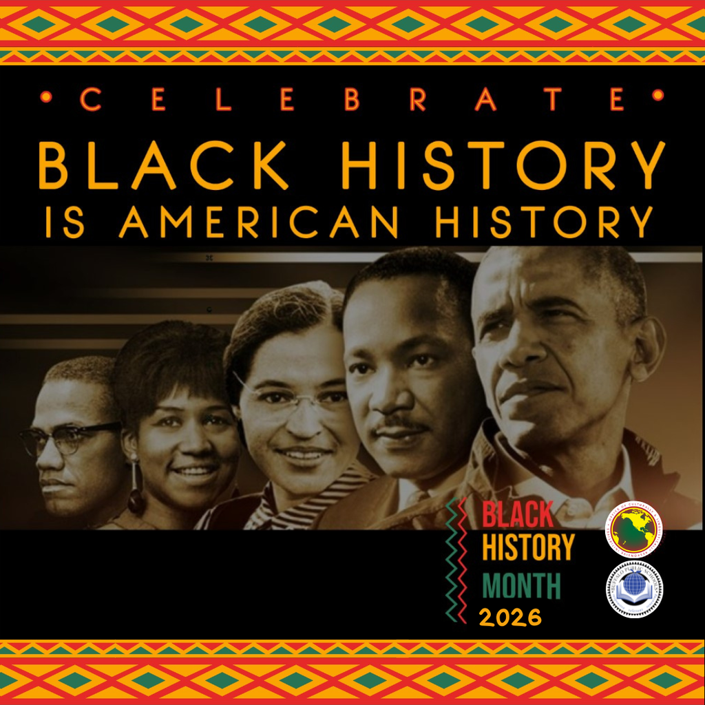 Celebrate Black History is American History | Black History Month 2025 CLRI & BPS Logos and a collogue of African American Icons.