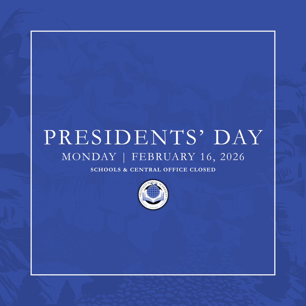 Presidents’ Day Monday | February 16, 2026 Schools & Central Office Closed | A picture of Mount Rushmore in the Background