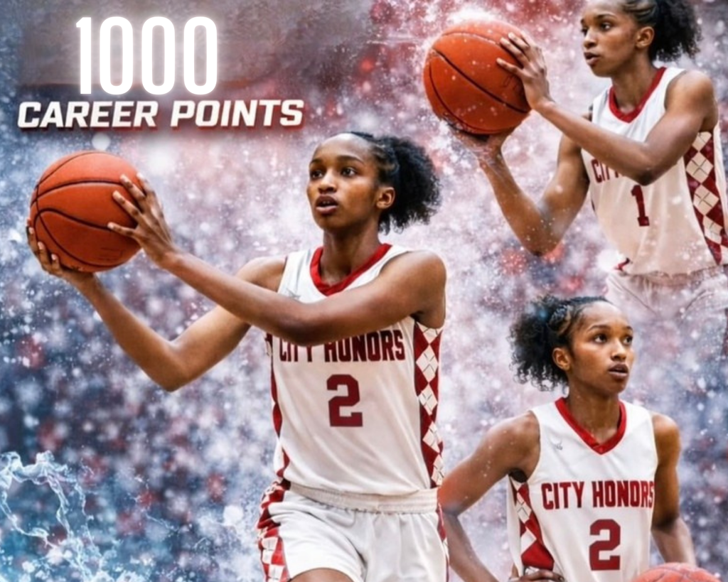 Snow playing basketball in graphic background