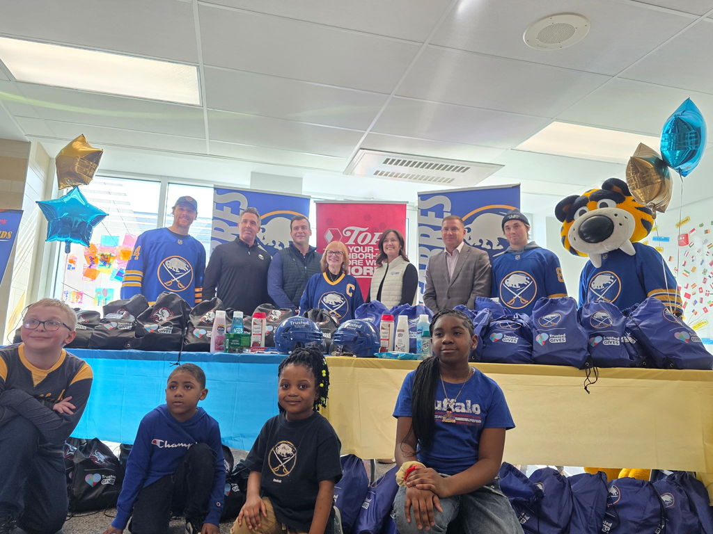 Teachers Studetns, Hockey Players with Sabretooth Sabres Mascot