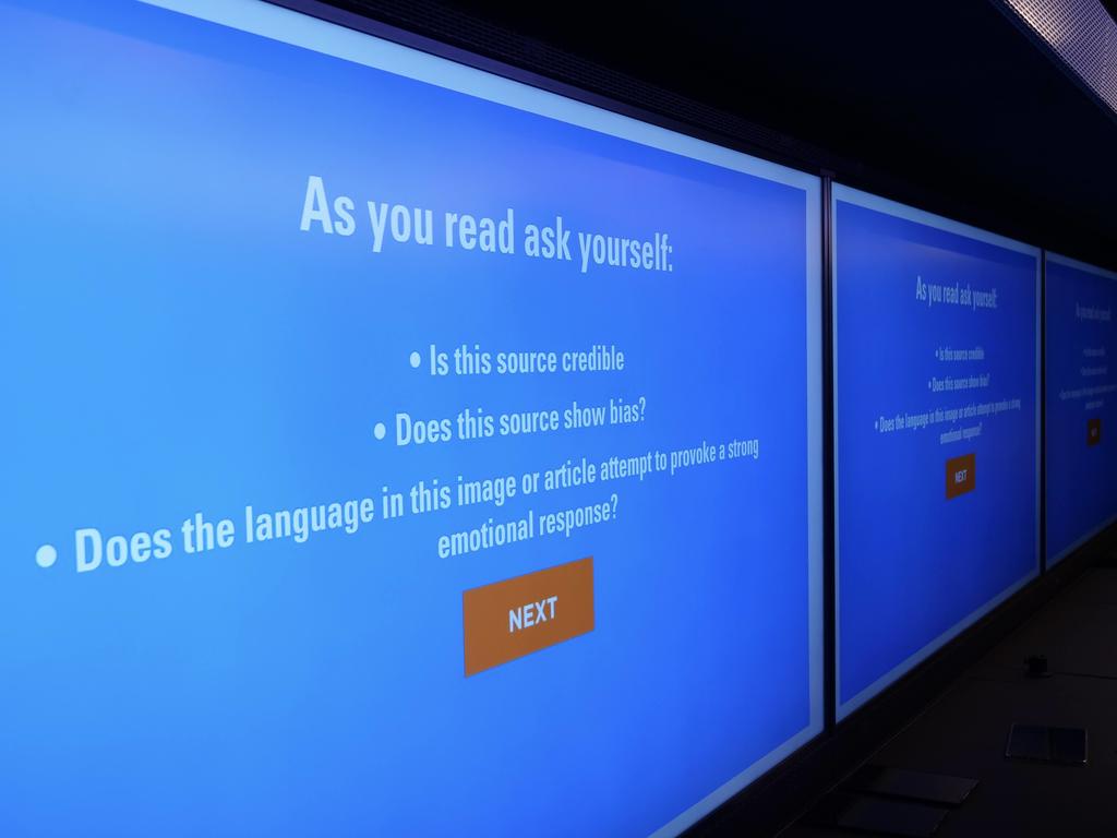 Screen in Mobile Museums of Tolerance bus As you read ask yourself Is this Source credible, does this source show bias, does language in this image or article attempt to produce a strong emotion response?