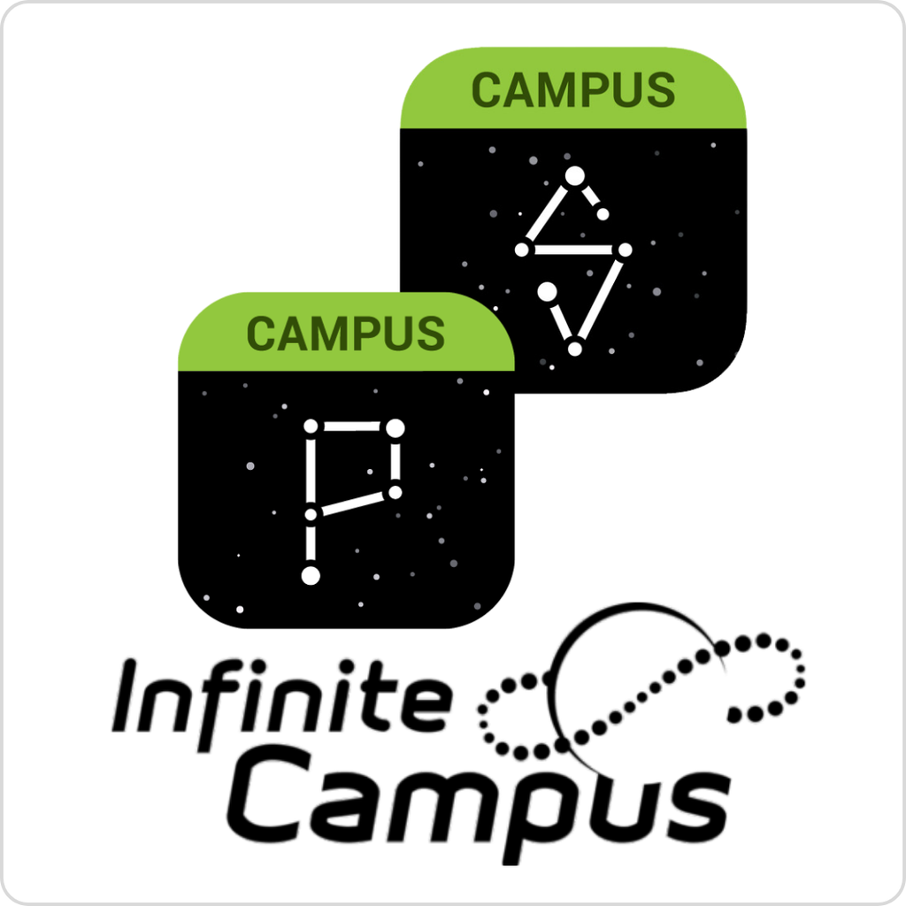 “Infinite Campus logo featuring two green-and-black app icons labeled ‘Campus’ with constellation-style letter designs and the words ‘Infinite Campus’ below.”