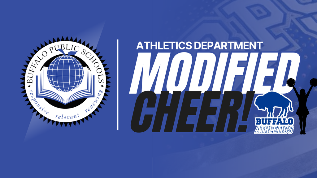 A picture of BPS Logo, Athletics Logo and text that read Modified Cheer  with a picture  of a uniform in the background.