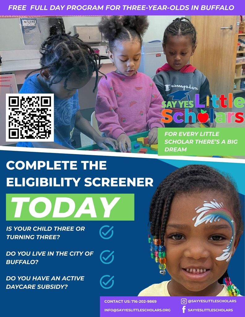 Free full day program for 3 year olds. Scan the QR code to complete the eligibility screener. 