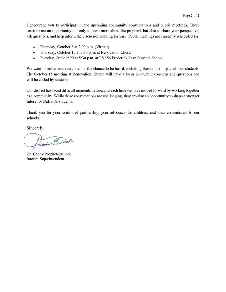 Parent Letter regarding school closures, mergers and moves.