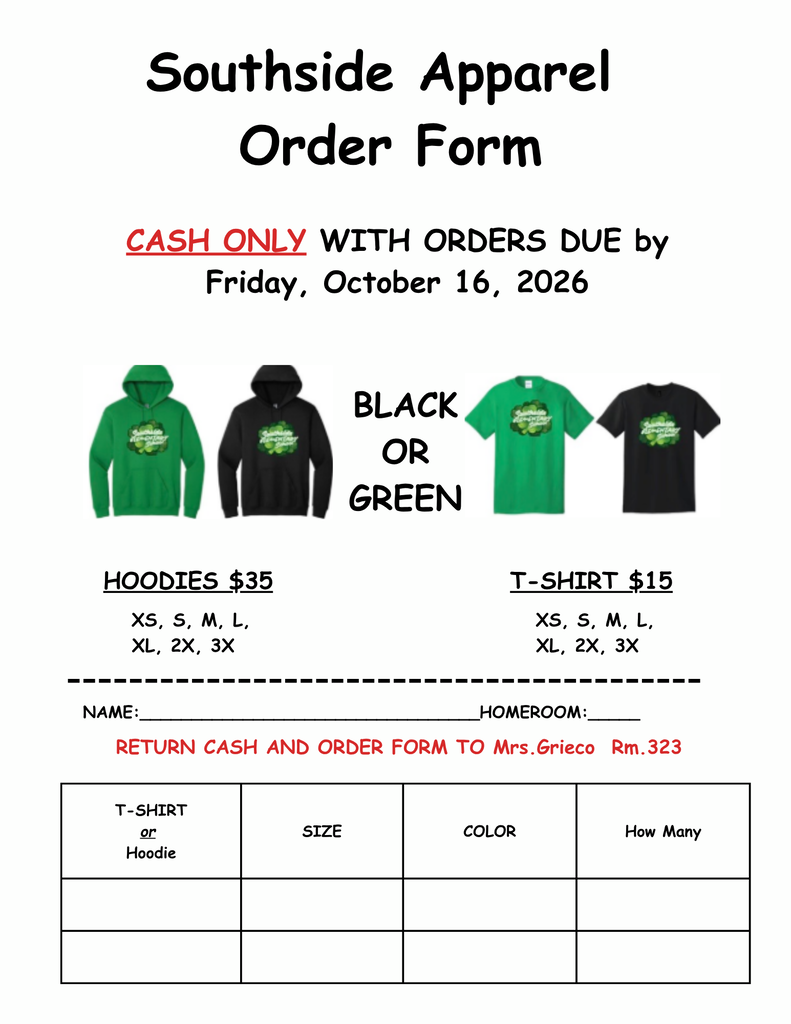 Southside Apparel picture of hoodies and t-shirts. Each comes in black and green. 