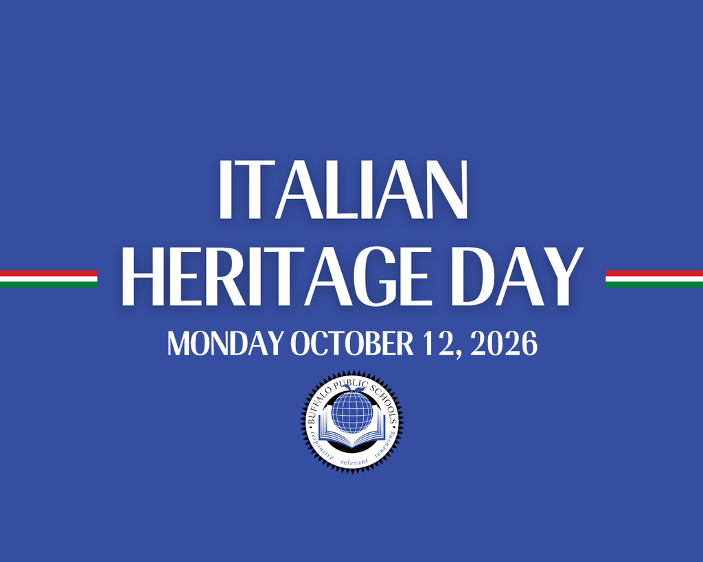 Italian Heritage Day Monday October 12, 2026 | Blue backgrond with italian flag and BPS Logo