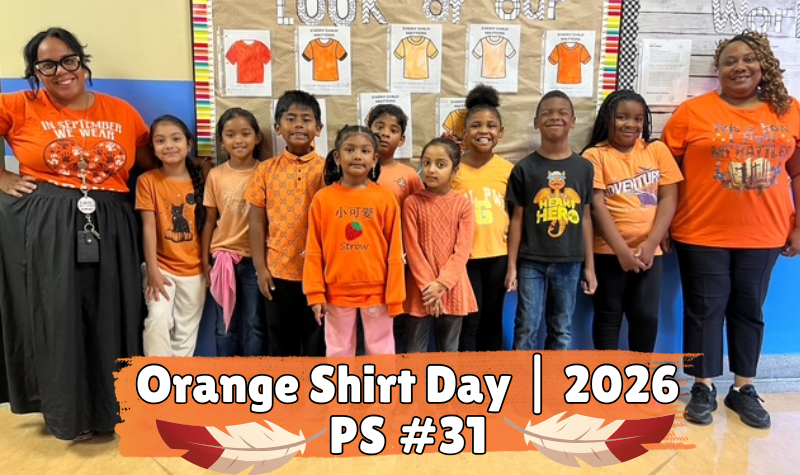 Students in a group in Orange shirts