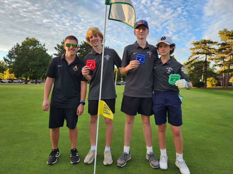 4 Boy Golf Student Athletes Holding Patches 
